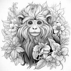 a java langur with intricate pattern inside of it no color no shading plant flower medium line