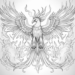 a phoenix rising from dark ashes with flaming gothicstyle wings