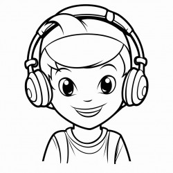 un garon sur son vlo avec un casque le tout est en noir et blanc avec des contours simples et clairs