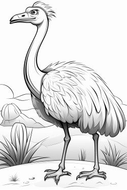 ostrich in the desert with a snake