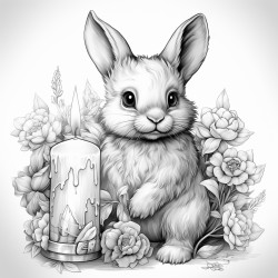 cute bunny holding a candle candleberry with spring scent so spring backround flowers sun
