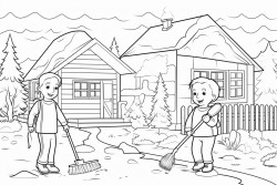 kids cleaning up school and village