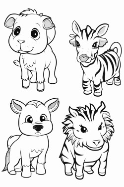 four animals including a rabbit a horse a pig and a tiger in anime style