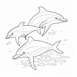 kids coloring page with delphins black and white simple line art style minimalist drawing white background style raw