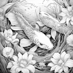 seamless pattern of koi fish and lotus flowers