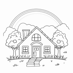 farmhouse with rainbow