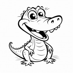simple and cute alligator drawing outline with bold thin lines