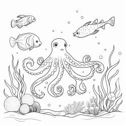 octopus and fish swimming in the mediterranean