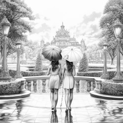deux filles dans une piscine  paris sous la pluie