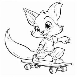 un renard regardant passer un lapin qui traine une tortue sur un skateboard