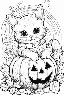 halloween kitten with pumpkin