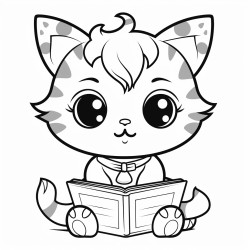 nonoline kitty cat reading a book bold lines