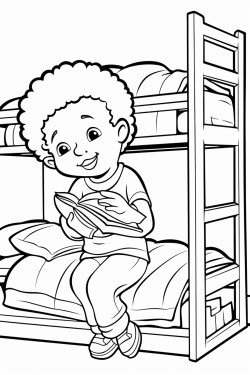 an african american boy fast asleep atop a bunk bed