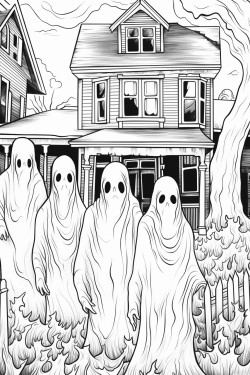friendly ghosts behind them is an old house