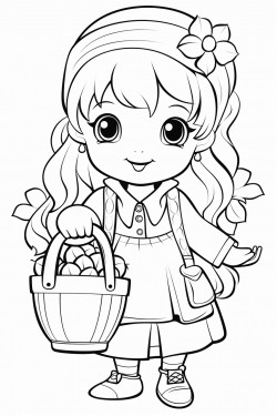 cute dwarf little girl carrying a basket of blueberries