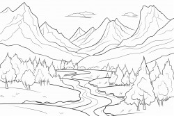 a scene with mountains and trees