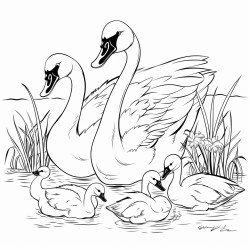 family cubs of swans
