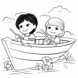 2 children on a boat
