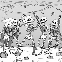 skeletons dancing at a halloween party