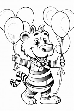 an alligator holding balloons dancing with a zebra at a tea party