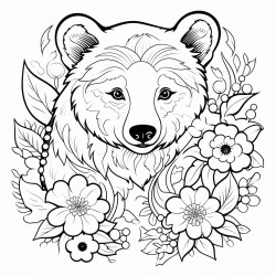 black bear with pattern inside with flowers