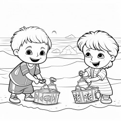 kids on the beach play with seashore toys