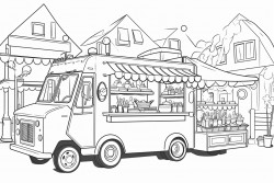 food trucks market several of them all with a multicultural theme and festoon lights