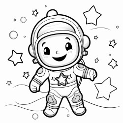 a cute astronaut floating in space surrounded by twinkling stars