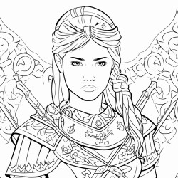 warriorfemalecoloringpagelineartforkidswithamplewhitespace