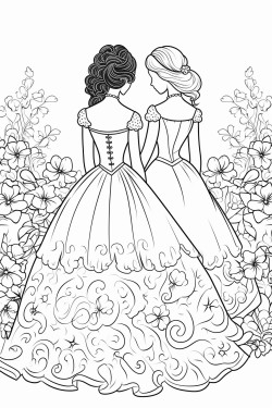 the backs of two brides in a field of flowers
