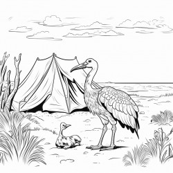 fais moi un dessin dune cigogne qui vit dans un camping