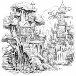 fantasy world coloring book enchanting black and white outlines and beautiful the dimensions are 85x11 no color