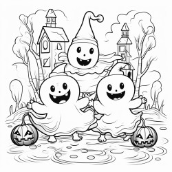 cute ghosts dancing at halloween party