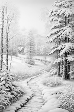grayscale winter landscape