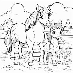 un poney et deux chiens