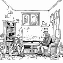 two people watching tv