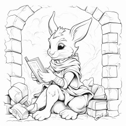 young elf reading a book  stone wall rabbit