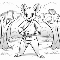 kangaroo with a black belt in the forest
