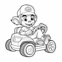 monkey riding on a lawn mower