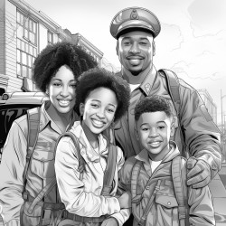 african american veterans reuniting with their family with kids emphasizing the human side of service