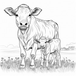 cow calf par in grass field