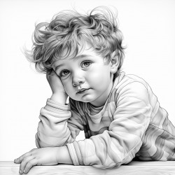 little boy happy but sad