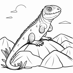 a lizard with fiery scales sunbathing on a rock