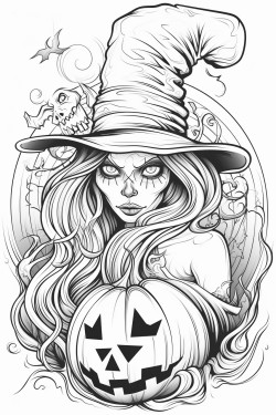 scary witch sucking the soul out of a pumpkin