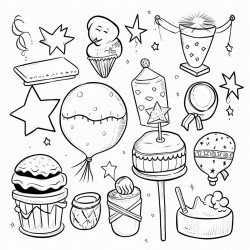doodle for first birthday party which includes dohljanchi items and baseball theme