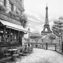 parisian cafe with eifel tower in background