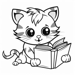 nonoline kitty cat reading a book bold lines