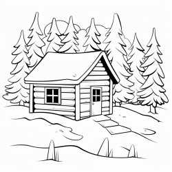 A cozy cabin in a winter forest