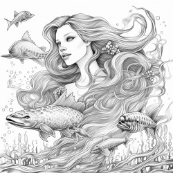 beautiful mermaid swimming with dolphins and sea turtles