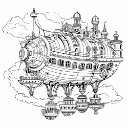 steampunk airship in the sky